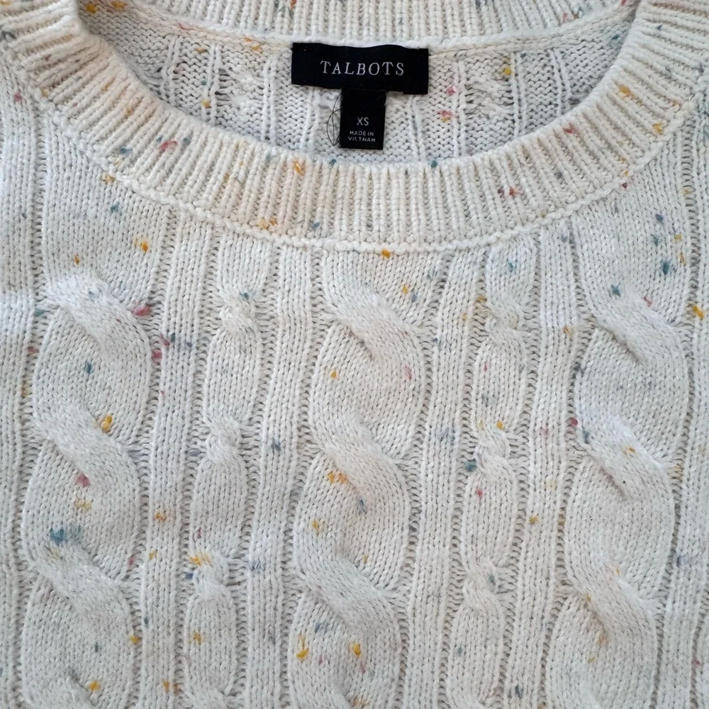 Talbots Women's Speckled Cream Cable Knit Sweater - Picture 2 of 3